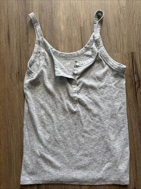 Aerie Gray Ribbed Henley Sleep Tank Top